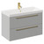 Napoli Gloss Grey Pearl 800mm Wall Mounted Vanity Unit with 1 Tap Hole Slim Edge Basin and 2 Drawers with Brushed Brass Handles Left Hand View