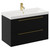 Napoli Nero Oak 800mm Wall Mounted Vanity Unit with 1 Tap Hole Slim Edge Basin and 2 Drawers with Brushed Brass Handles Left Hand View