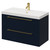 Napoli Deep Blue 800mm Wall Mounted Vanity Unit with 1 Tap Hole Slim Edge Basin and 2 Drawers with Brushed Brass Handles Right Hand View
