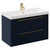 Napoli Deep Blue 800mm Wall Mounted Vanity Unit with 1 Tap Hole Slim Edge Basin and 2 Drawers with Brushed Brass Handles Left Hand View