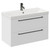 Napoli Gloss White 800mm Wall Mounted Vanity Unit with 1 Tap Hole Slim Edge Basin and 2 Drawers with Gunmetal Grey Handles Left Hand View