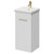 Napoli Gloss White 400mm Floor Standing Vanity Unit with 1 Tap Hole Glide Basin and Single Door with Brushed Brass Handle Right Hand View