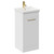 Napoli Gloss White 400mm Floor Standing Vanity Unit with 1 Tap Hole Glide Basin and Single Door with Brushed Brass Handle Left Hand View