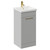 Napoli Gloss Grey Pearl 400mm Floor Standing Vanity Unit with 1 Tap Hole Glide Basin and Single Door with Brushed Brass Handle Left Hand View