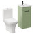 Napoli Olive Green 400mm Vanity Unit and Toilet Suite including Kingston Rimless Close Coupled Toilet and Floor Standing Vanity Unit with Single Door and Matt Black Handle Left Hand View