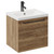 Napoli Tobacco Oak 500mm Wall Mounted Vanity Unit with 1 Tap Hole Basin and Single Drawer with Gunmetal Grey Handle Left Hand View