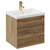 Napoli Tobacco Oak 500mm Wall Mounted Vanity Unit with 1 Tap Hole Basin and Single Drawer with Brushed Brass Handle Left Hand View