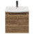 Napoli Tobacco Oak 500mm Wall Mounted Vanity Unit with 1 Tap Hole Curved Basin and Single Drawer with Gunmetal Grey Handle View from Front