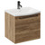 Napoli Tobacco Oak 500mm Wall Mounted Vanity Unit with 1 Tap Hole Curved Basin and Single Drawer with Gunmetal Grey Handle Left Hand View