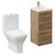Napoli Tobacco Oak 400mm Vanity Unit and Toilet Suite including Kingston Rimless Close Coupled Toilet and Floor Standing Vanity Unit with Single Door and Brushed Brass Handle Left Hand View