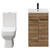 Turin Tobacco Oak 500mm Floor Standing Vanity Unit and Toilet Suite with 1 Tap Hole Glide Basin and 2 Doors with Matt Black Handles View from Front