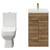 Turin Tobacco Oak 500mm Floor Standing Vanity Unit and Toilet Suite with 1 Tap Hole Glide Basin and 2 Doors with Brushed Brass Handles View from Front