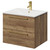 Napoli Tobacco Oak 600mm Wall Mounted Vanity Unit with 1 Tap Hole Minimalist Basin and 2 Drawers with Brushed Brass Handles Right Hand View