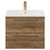 Napoli Tobacco Oak 600mm Wall Mounted Vanity Unit with 1 Tap Hole Minimalist Basin and 2 Drawers with Brushed Brass Handles View from Front