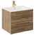 Napoli Tobacco Oak 600mm Wall Mounted Vanity Unit with 1 Tap Hole Minimalist Basin and 2 Drawers with Brushed Brass Handles Left Hand View