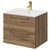 Napoli Tobacco Oak 600mm Wall Mounted Vanity Unit with 1 Tap Hole Minimalist Basin and 2 Drawers with Brushed Brass Handles Right Hand View