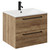 Napoli Tobacco Oak 600mm Wall Mounted Vanity Unit with 1 Tap Hole Minimalist Basin and 2 Drawers with Matt Black Handles Left Hand View