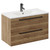 Napoli Tobacco Oak 800mm Wall Mounted Vanity Unit with 1 Tap Hole Minimalist Basin and 2 Drawers with Gunmetal Grey Handles Left Hand View