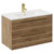 Napoli Tobacco Oak 800mm Wall Mounted Vanity Unit with 1 Tap Hole Minimalist Basin and 2 Drawers with Brushed Brass Handles Left Hand View