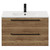 Napoli Tobacco Oak 800mm Wall Mounted Vanity Unit with 1 Tap Hole Minimalist Basin and 2 Drawers with Matt Black Handles View from Front