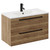 Napoli Tobacco Oak 800mm Wall Mounted Vanity Unit with 1 Tap Hole Minimalist Basin and 2 Drawers with Matt Black Handles Left Hand View