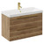 Napoli Tobacco Oak 800mm Wall Mounted Vanity Unit with 1 Tap Hole Slim Edge Basin and 2 Drawers with Brushed Brass Handles Left Hand View