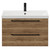 Napoli Tobacco Oak 800mm Wall Mounted Vanity Unit with 1 Tap Hole Slim Edge Basin and 2 Drawers with Matt Black Handles View from Front