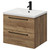 Napoli Tobacco Oak 600mm Wall Mounted Vanity Unit with 1 Tap Hole Glide Basin and 2 Drawers with Matt Black Handles Right Hand View