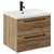 Napoli Tobacco Oak 600mm Wall Mounted Vanity Unit with 1 Tap Hole Glide Basin and 2 Drawers with Matt Black Handles Left Hand View