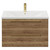 Napoli Tobacco Oak 800mm Wall Mounted Vanity Unit with 1 Tap Hole Glide Basin and 2 Drawers with Brushed Brass Handles View from Front