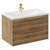 Napoli Tobacco Oak 800mm Wall Mounted Vanity Unit with 1 Tap Hole Glide Basin and 2 Drawers with Brushed Brass Handles Left Hand View