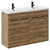 Napoli Tobacco Oak 1200mm Floor Standing Vanity Unit with Polymarble Double Basin and 4 Doors with Matt Black Handles Left Hand View