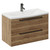 Napoli Tobacco Oak 800mm Wall Mounted Vanity Unit with 1 Tap Hole Curved Basin and 2 Drawers with Gunmetal Grey Handles Left Hand View