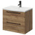 Napoli Tobacco Oak 600mm Wall Mounted Vanity Unit with 1 Tap Hole Curved Basin and 2 Drawers with Gunmetal Grey Handles Right Hand View