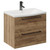 Napoli Tobacco Oak 600mm Wall Mounted Vanity Unit with 1 Tap Hole Curved Basin and 2 Drawers with Gunmetal Grey Handles Left Hand View