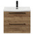 Napoli Tobacco Oak 600mm Wall Mounted Vanity Unit with 1 Tap Hole Curved Basin and 2 Drawers with Matt Black Handles View from Front
