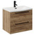 Napoli Tobacco Oak 600mm Wall Mounted Vanity Unit with 1 Tap Hole Curved Basin and 2 Drawers with Matt Black Handles Left Hand View