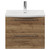 Napoli Tobacco Oak 600mm Wall Mounted Vanity Unit with 1 Tap Hole Curved Basin and 2 Drawers with Chrome Handles View from Front
