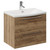 Napoli Tobacco Oak 600mm Wall Mounted Vanity Unit with 1 Tap Hole Curved Basin and 2 Drawers with Chrome Handles Left Hand View