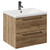 Napoli Tobacco Oak 600mm Wall Mounted Vanity Unit with 1 Tap Hole Glide Basin and 2 Drawers with Gunmetal Grey Handles Left Hand View