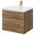 Napoli Tobacco Oak 600mm Wall Mounted Vanity Unit with 1 Tap Hole Glide Basin and 2 Drawers with Brushed Brass Handles Right Hand View