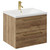 Napoli Tobacco Oak 600mm Wall Mounted Vanity Unit with 1 Tap Hole Glide Basin and 2 Drawers with Brushed Brass Handles Left Hand View