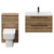 Napoli 390 Tobacco Oak 1300mm Wall Mounted Vanity Unit Toilet Suite with 1 Tap Hole Glide Basin and 2 Drawers with Matt Black Handles Front View