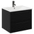 Napoli Matt Black 600mm Wall Mounted Vanity Unit with 1 Tap Hole Minimalist Basin and 2 Drawers with Gunmetal Grey Handles Left Hand View