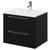 Napoli Matt Black 600mm Wall Mounted Vanity Unit with 1 Tap Hole Minimalist Basin and 2 Drawers with Chrome Handles Right Hand View