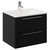 Napoli Matt Black 600mm Wall Mounted Vanity Unit with 1 Tap Hole Minimalist Basin and 2 Drawers with Chrome Handles Left Hand View