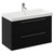 Napoli Matt Black 800mm Wall Mounted Vanity Unit with 1 Tap Hole Slim Edge Basin and 2 Drawers with Chrome Handles Left Hand View