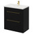 Napoli Matt Black 800mm Floor Standing Vanity Unit with 1 Tap Hole Basin and 2 Drawers with Brushed Brass Handles Right Hand View