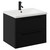 Napoli Matt Black 600mm Wall Mounted Vanity Unit with 1 Tap Hole Basin and 2 Drawers with Matt Black Handles Left Hand View
