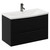 Napoli Matt Black 800mm Wall Mounted Vanity Unit with 1 Tap Hole Curved Basin and 2 Drawers with Gunmetal Grey Handles Left Hand View